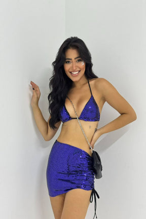 Conjunto Brilho com Top Cortininha e Saia Ajustável – Look Fashion e Versátil