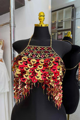 Cropped de Corrente e Paetês com Franjas Body Chain Festa e Carnaval