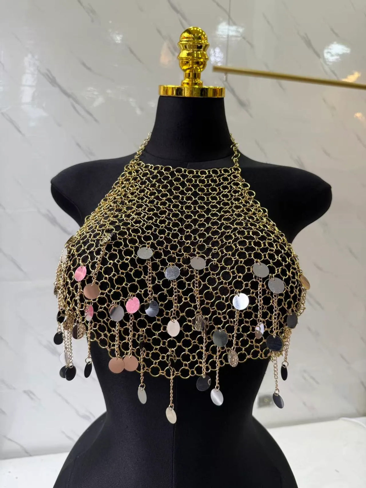 Top de Metal e Cristais Body Chain