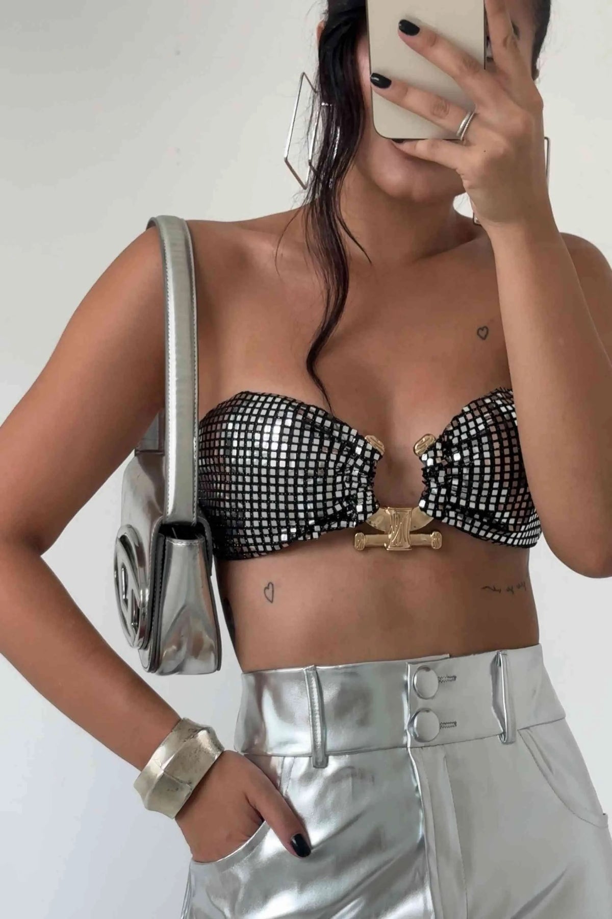 Top Feminino Tomara que Caia com Brilho e Fecho Dourado