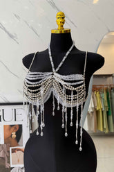 Top Corrente com Contas e Cristais Pendentes Estilo Joia