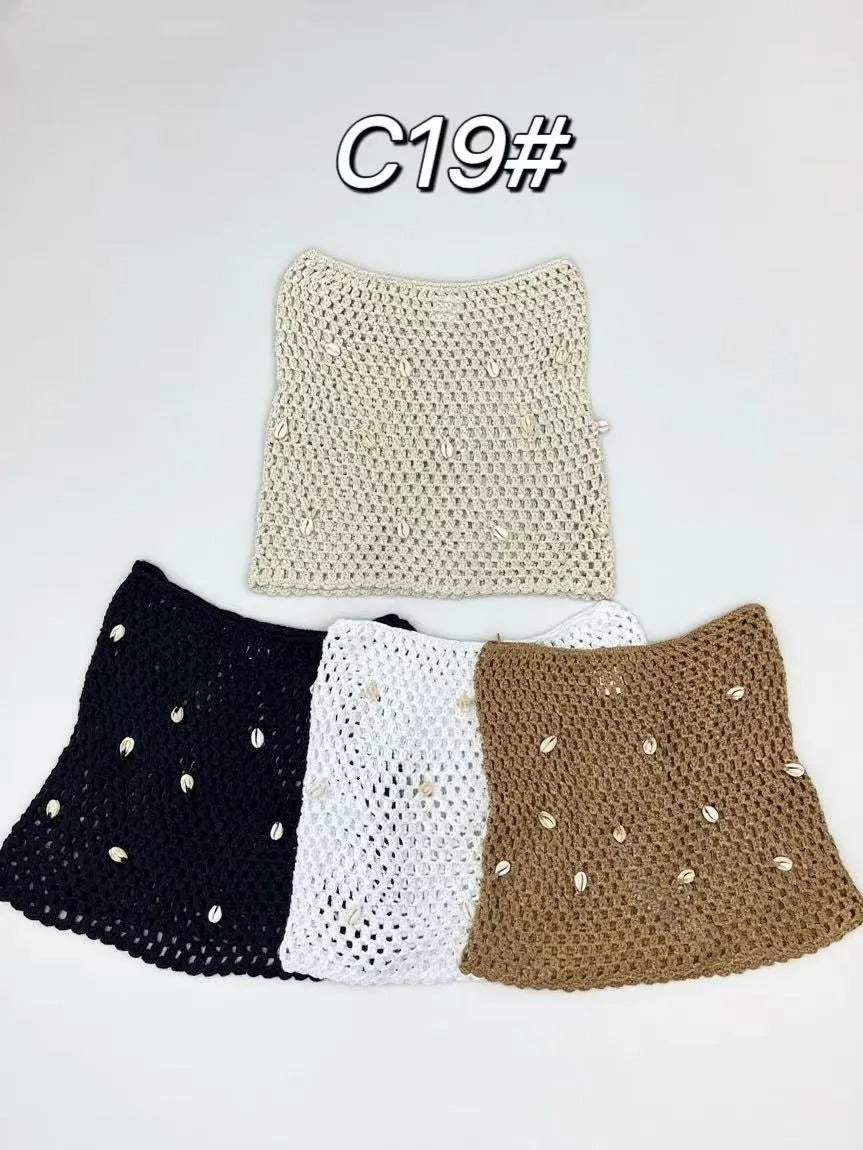 Mini Saia Crochê Artesanal com Conchas Naturais