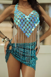 Body Chain de Brilho Luxo Carnaval 2026 - Top de Metal e Cristais para Balada