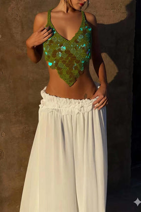 Top Crochê com Paetês Brilhantes Artesanal